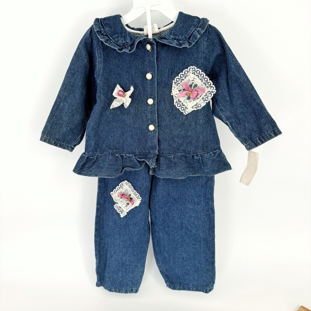 Vintage Hopscotch Kids 2 Pc Set Denim NWT Girls Clothes Pants Jacket 24 Months